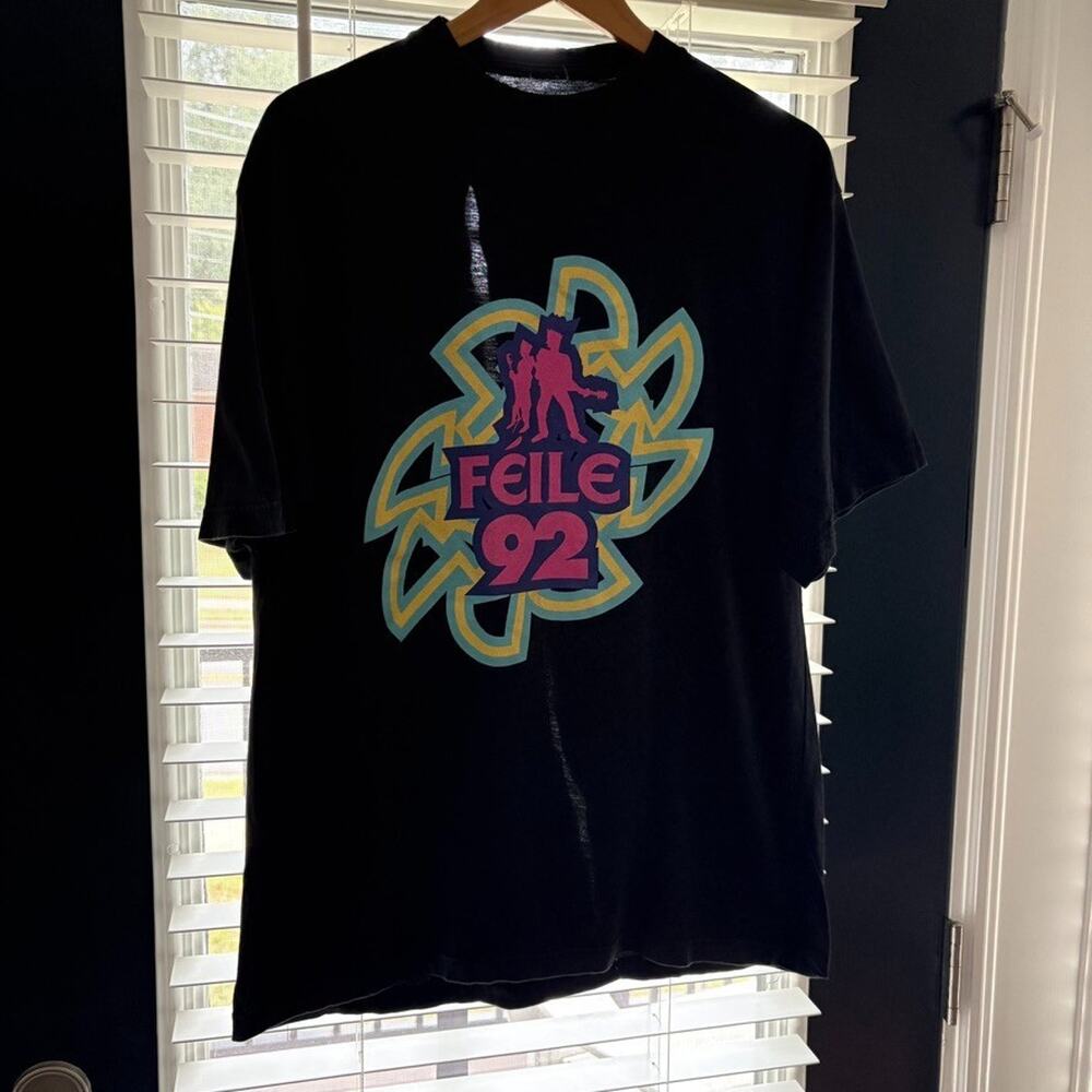 Vintage 1992 Feile Music Festival T-Shirt Men's Size L Black WORN Primal Scream